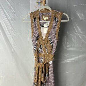 Maeve Anthropologie NWT 6 Yellow Print Tie Midi Dress